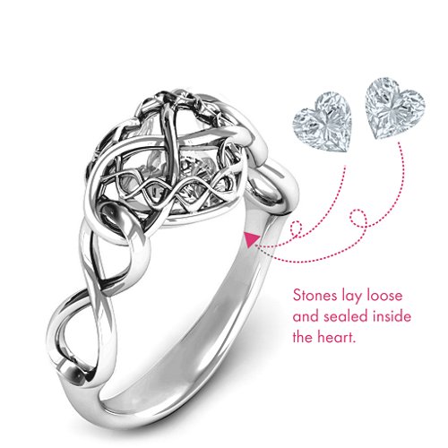 My Infinite Love Caged Hearts Ring – Sterling Silver with Cubic Zirconia
