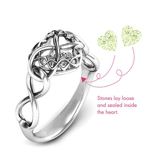 My Infinite Love Caged Hearts Ring – Sterling Silver with Peridot
