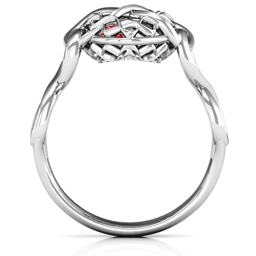 My Infinite Love Caged Hearts Ring – Sterling Silver with Garnet