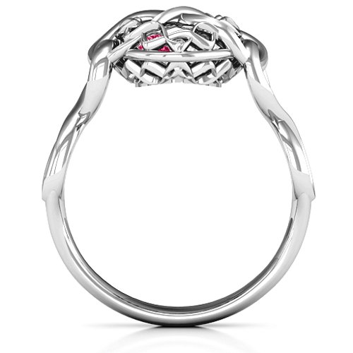 My Infinite Love Caged Hearts Ring – Sterling Silver with Ruby