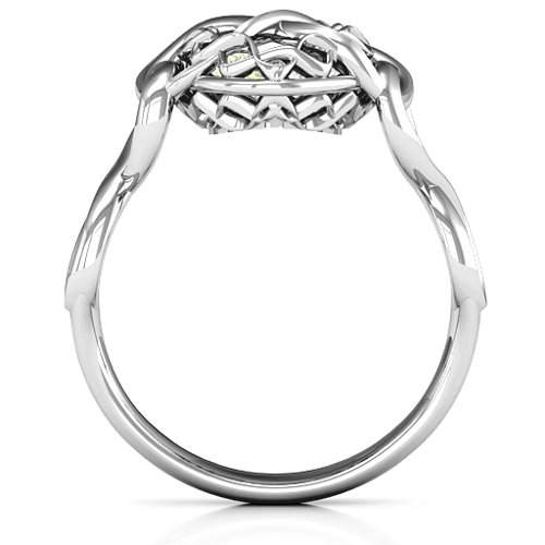 My Infinite Love Caged Hearts Ring – Sterling Silver with Peridot
