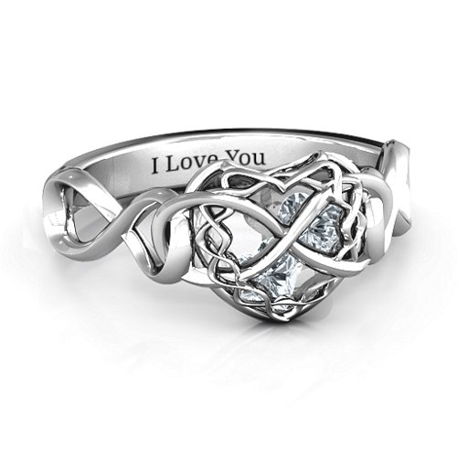 My Infinite Love Caged Hearts Ring – Sterling Silver with Cubic Zirconia