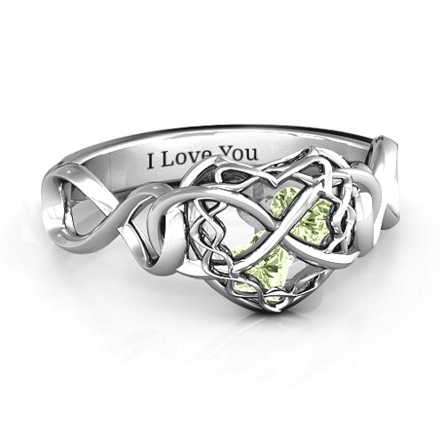 My Infinite Love Caged Hearts Ring – Sterling Silver with Peridot