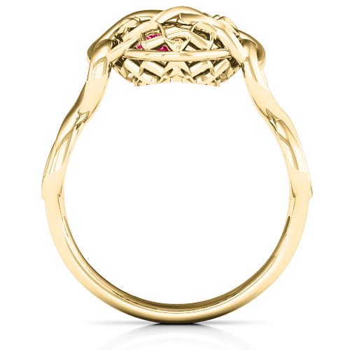 My Infinite Love Caged Hearts Ring – 10K Yellow Gold with Ruby