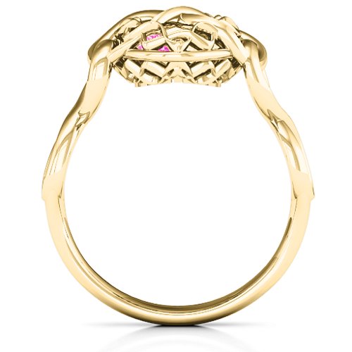 My Infinite Love Caged Hearts Ring – 10K Yellow Gold with Pink Tourmaline
