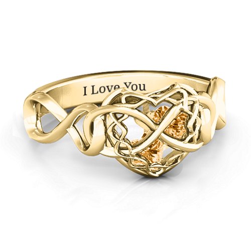 My Infinite Love Caged Hearts Ring – 10K Yellow Gold with Citrine