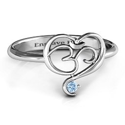 Spiritual Heart Om Ring in 925 Sterling Silver with Aquamarine