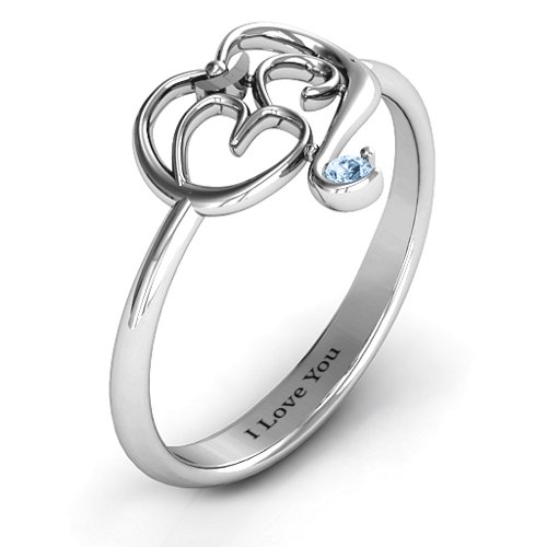 Spiritual Heart Om Ring – Sterling Silver with Aquamarine