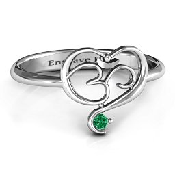 Spiritual Heart Om Ring in 925 Sterling Silver with Emerald