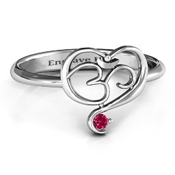 Spiritual Heart Om Ring in 925 Sterling Silver with Ruby