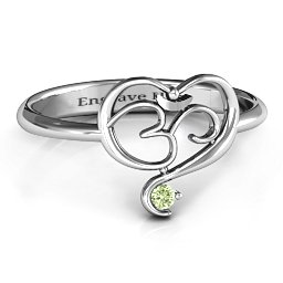Spiritual Heart Om Ring in 925 Sterling Silver with Peridot