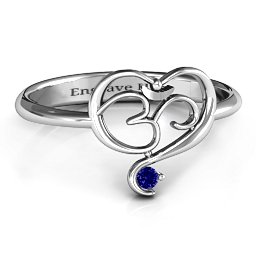 Spiritual Heart Om Ring in 925 Sterling Silver with Blue Sapphire