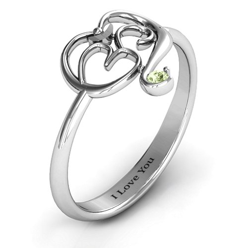 Spiritual Heart Om Ring – Sterling Silver with Peridot