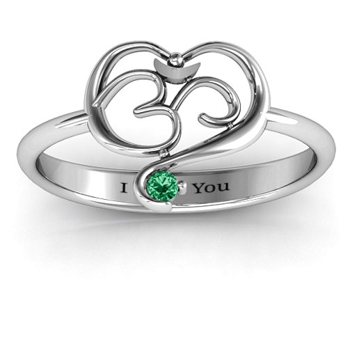 Spiritual Heart Om Ring – Sterling Silver with Emerald