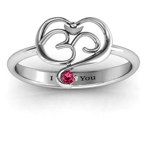 Spiritual Heart Om Ring – Sterling Silver with Ruby