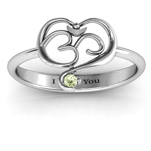 Spiritual Heart Om Ring – Sterling Silver with Peridot