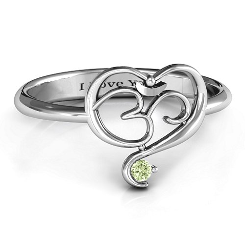 Spiritual Heart Om Ring – Sterling Silver with Peridot