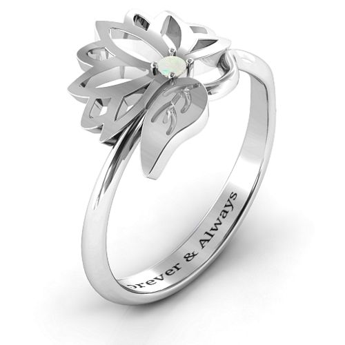 Leaves and Lotus Wrap Ring – Sterling Silver with Opal