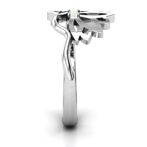 Leaves and Lotus Wrap Ring – Sterling Silver with Opal