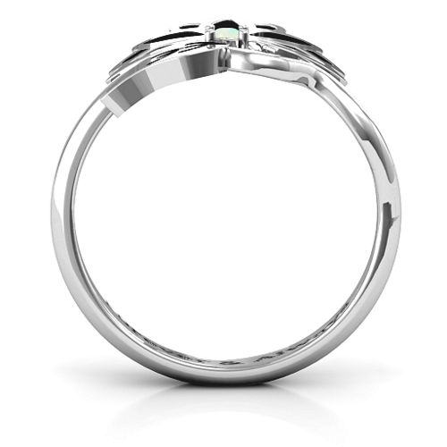 Leaves and Lotus Wrap Ring – Sterling Silver with Opal
