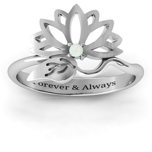 Leaves and Lotus Wrap Ring – Sterling Silver with Opal