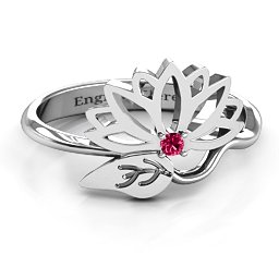 Leaves and Lotus Wrap Ring in 925 Sterling Silver with Ruby