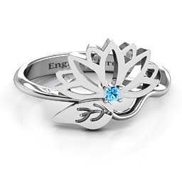Leaves and Lotus Wrap Ring in 925 Sterling Silver with Blue Topaz