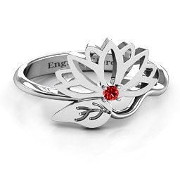 Leaves and Lotus Wrap Ring in 10K Solid White Gold with Garnet