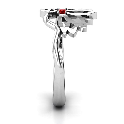 Leaves and Lotus Wrap Ring – 10K White Gold with Garnet