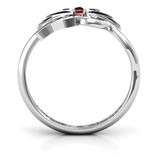 Leaves and Lotus Wrap Ring – 10K White Gold with Garnet