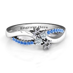 Light Up My Life Infinity Ring with Accent Stones in 925 Sterling Silver with Cubic Zirconia and Fancy Blue Premium Zirconia