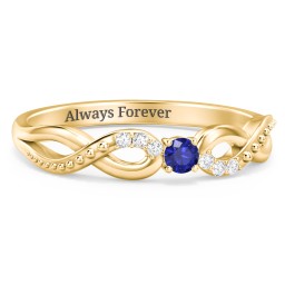 Double Infinity Gemstone Ring with Accents in 18K Gold Plated Silver with Blue Sapphire and Diamond