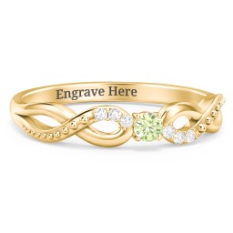 Double Infinity Gemstone Ring with Accents in 18K Gold Plated Silver with Peridot and White Premium Zirconia
