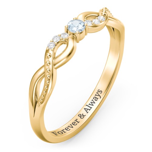 Double Infinity Gemstone Ring with Accents – 18K Gold Plated Silver with Aquamarine and White Premium Zirconia