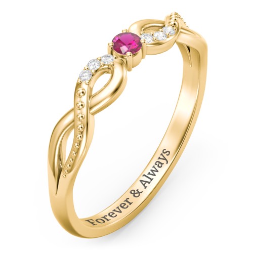 Double Infinity Gemstone Ring with Accents – 18K Gold Plated Silver with Ruby and White Premium Zirconia