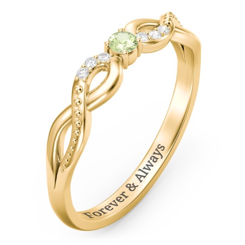 Double Infinity Gemstone Ring with Accents – 18K Gold Plated Silver with Peridot and White Premium Zirconia