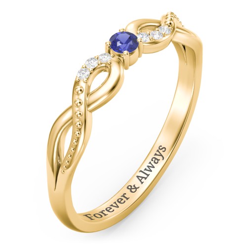 Double Infinity Gemstone Ring with Accents – 18K Gold Plated Silver with Blue Sapphire and Diamond