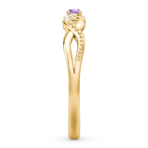 Double Infinity Gemstone Ring with Accents – 18K Gold Plated Silver with Amethyst and White Premium Zirconia