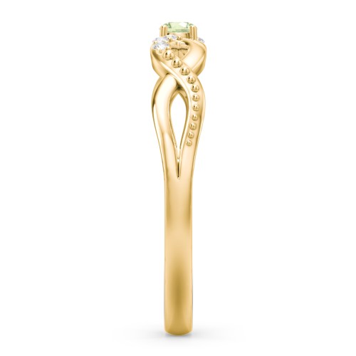Double Infinity Gemstone Ring with Accents – 18K Gold Plated Silver with Peridot and White Premium Zirconia