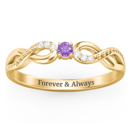 Double Infinity Gemstone Ring with Accents – 18K Gold Plated Silver with Amethyst and White Premium Zirconia