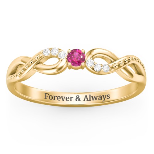 Double Infinity Gemstone Ring with Accents – 18K Gold Plated Silver with Ruby and White Premium Zirconia
