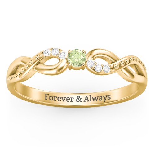Double Infinity Gemstone Ring with Accents – 18K Gold Plated Silver with Peridot and White Premium Zirconia