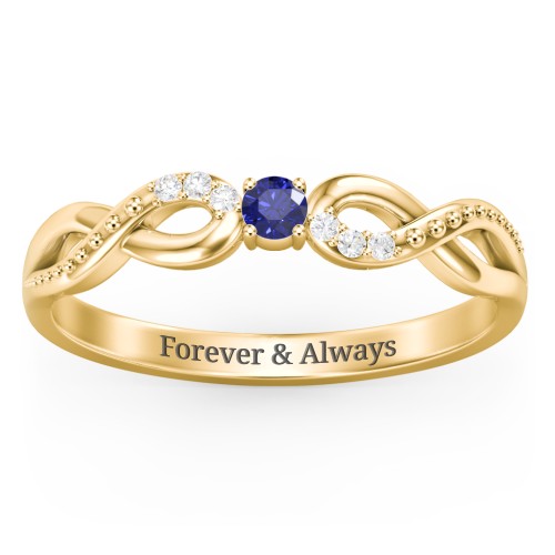 Double Infinity Gemstone Ring with Accents – 18K Gold Plated Silver with Blue Sapphire and Diamond