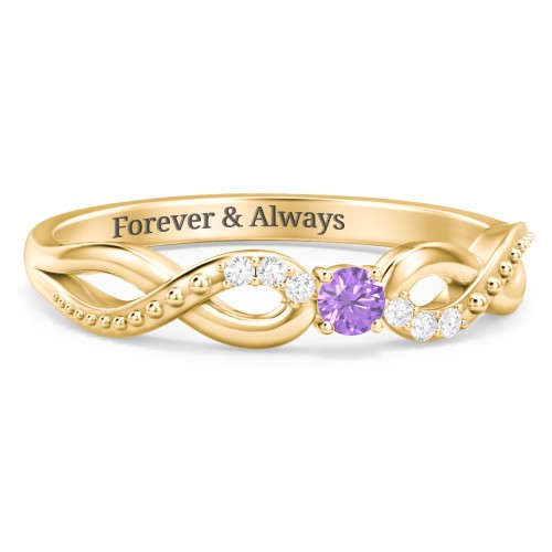 Double Infinity Gemstone Ring with Accents – 18K Gold Plated Silver with Amethyst and White Premium Zirconia