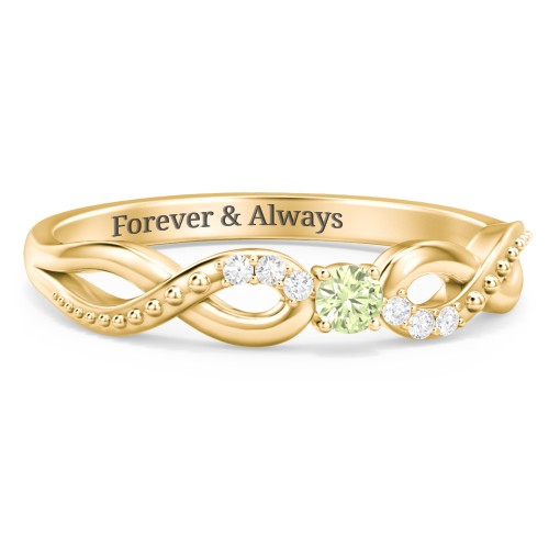 Double Infinity Gemstone Ring with Accents – 18K Gold Plated Silver with Peridot and White Premium Zirconia