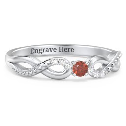 Double Infinity Gemstone Ring with Accents in 925 Sterling Silver with Garnet and Lab Diamond