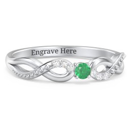 Double Infinity Gemstone Ring with Accents in 925 Sterling Silver with Emerald and Lab Diamond
