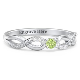 Double Infinity Gemstone Ring with Accents in 925 Sterling Silver with Peridot and Diamond