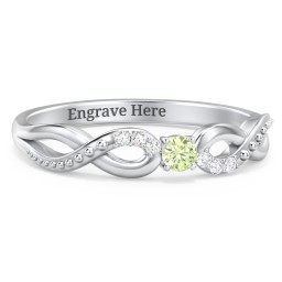 Double Infinity Gemstone Ring with Accents in 925 Sterling Silver with Peridot and Diamond