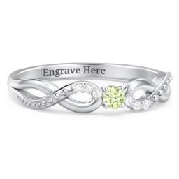Double Infinity Gemstone Ring with Accents in 925 Sterling Silver with Peridot and White Premium Zirconia